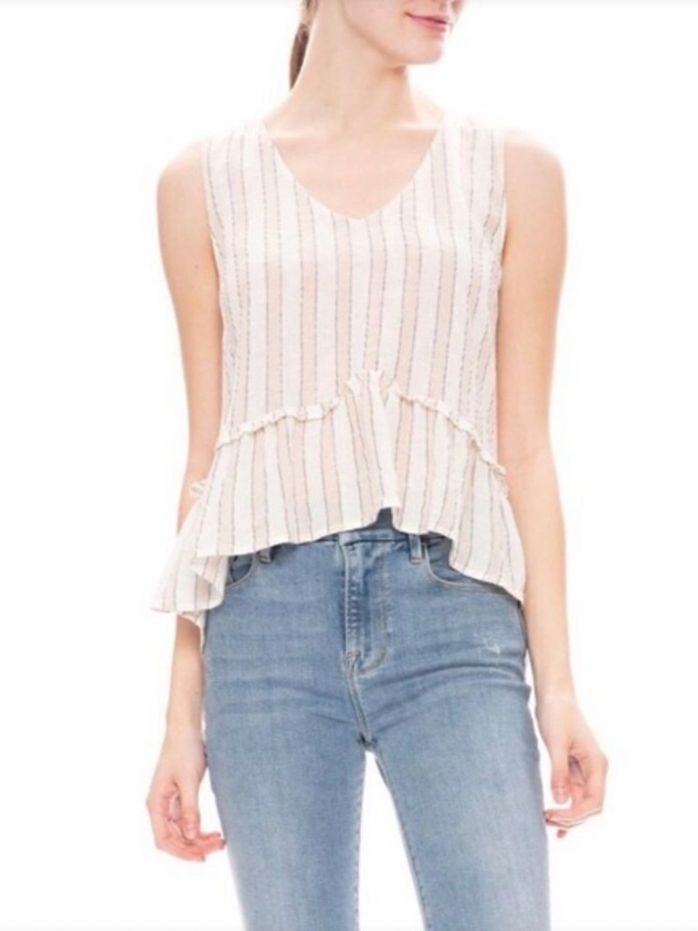 Rails Mira Costa Stripe Sleeveless Ruffle Top Size XS